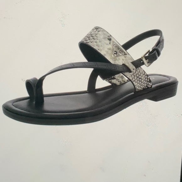 Guess Black/Tan Snake Geesa Round-Toe Slip-On Sling Toe-Loop Strap Sandal W 7.5 - Picture 3 of 12